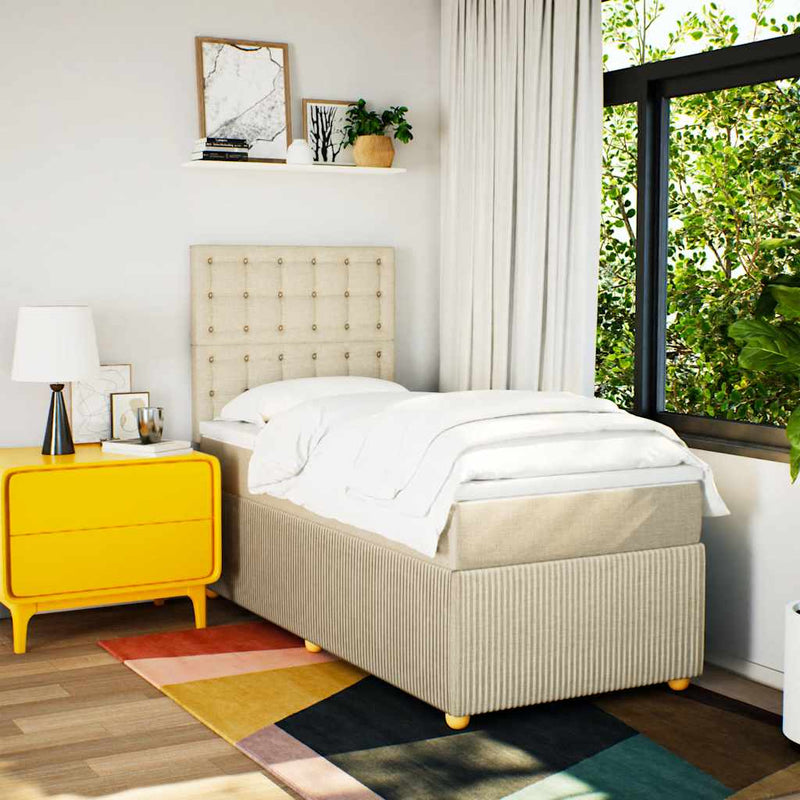 Pat box spring cu saltea, crem, 90x200 cm, textil