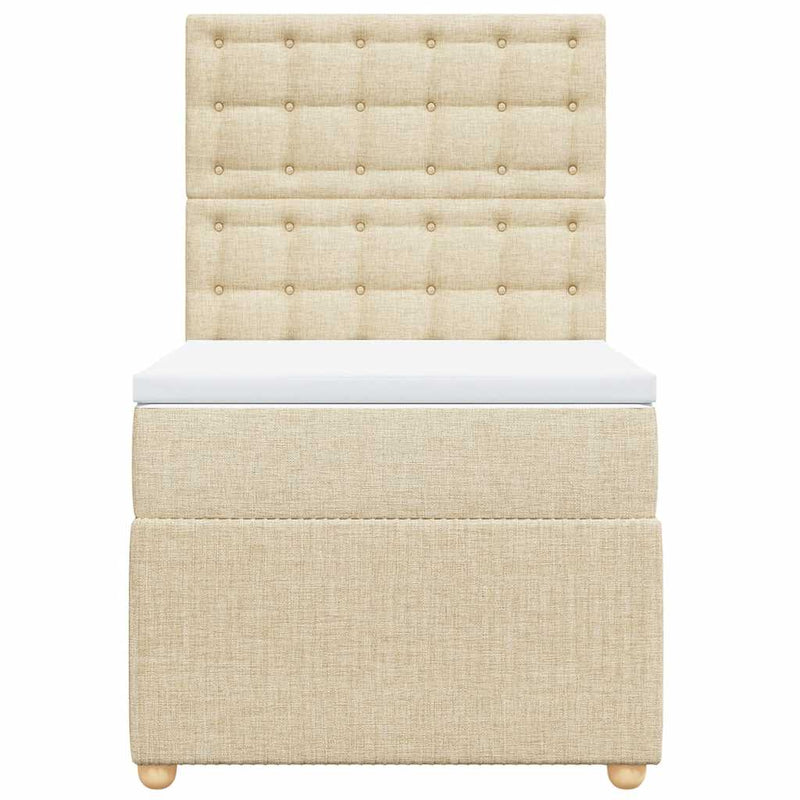 Pat box spring cu saltea, crem, 90x200 cm, textil