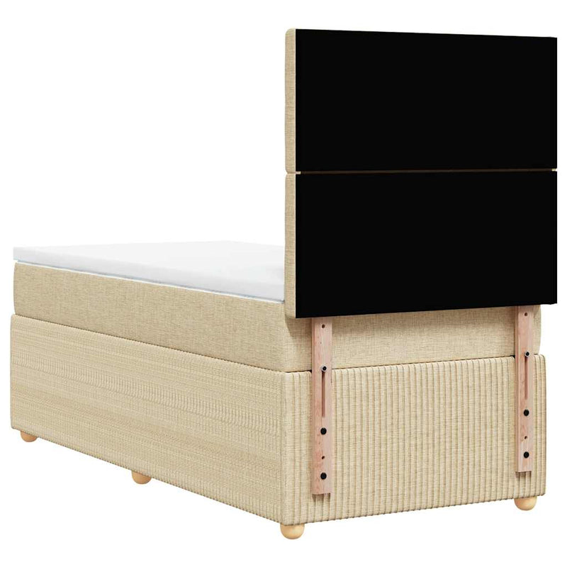 Pat box spring cu saltea, crem, 90x200 cm, textil