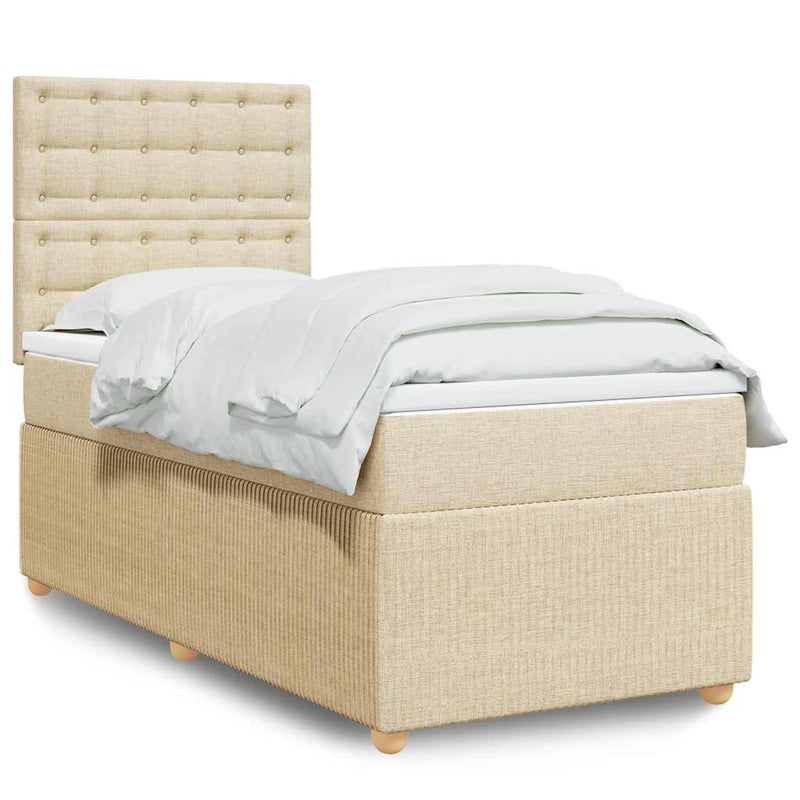 Pat box spring cu saltea, crem, 90x200 cm, textil