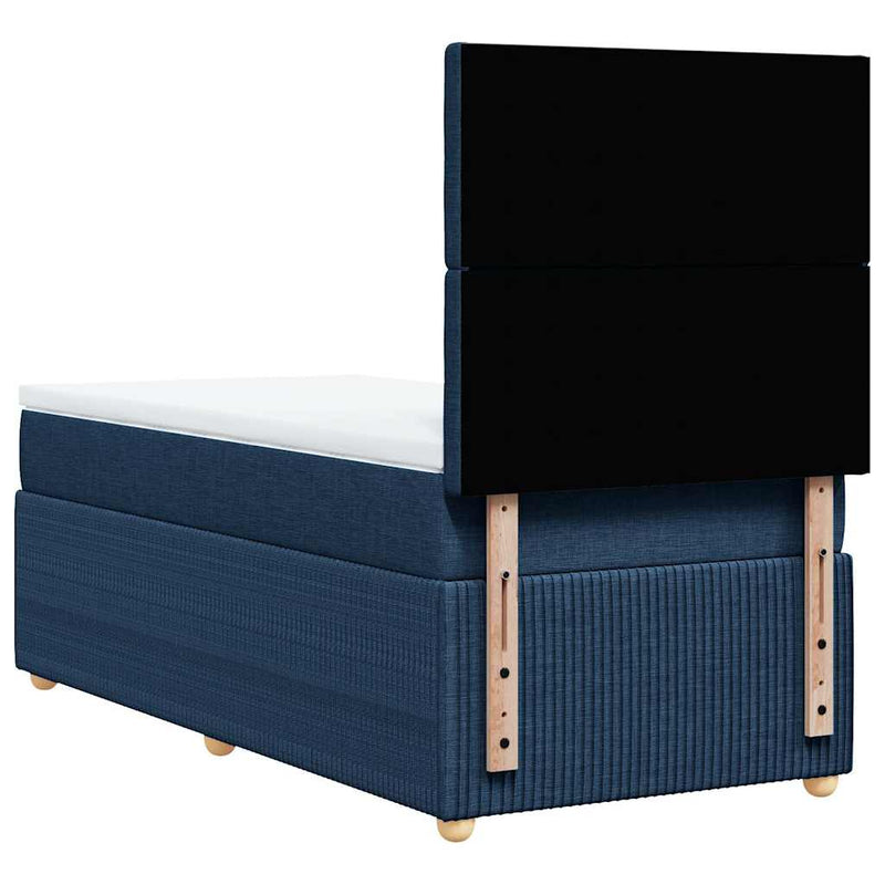 Pat box spring cu saltea, albastru, 90x200 cm, textil