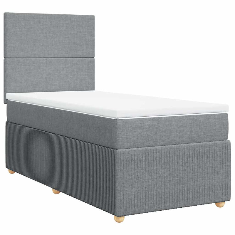 Pat box spring cu saltea, gri deschis, 100x200 cm, textil