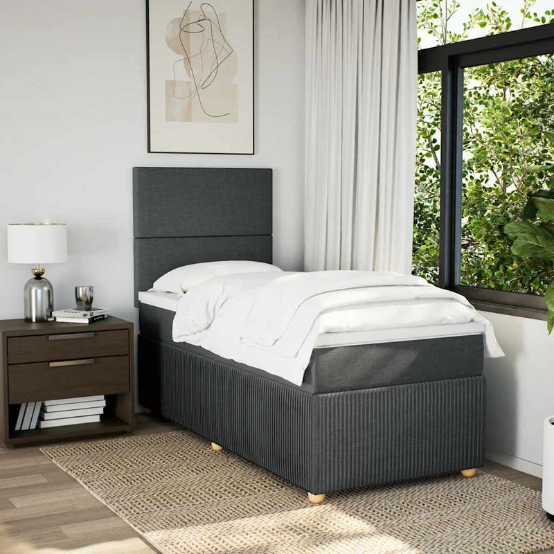 Pat box spring cu saltea, gri închis, 100x200 cm, textil