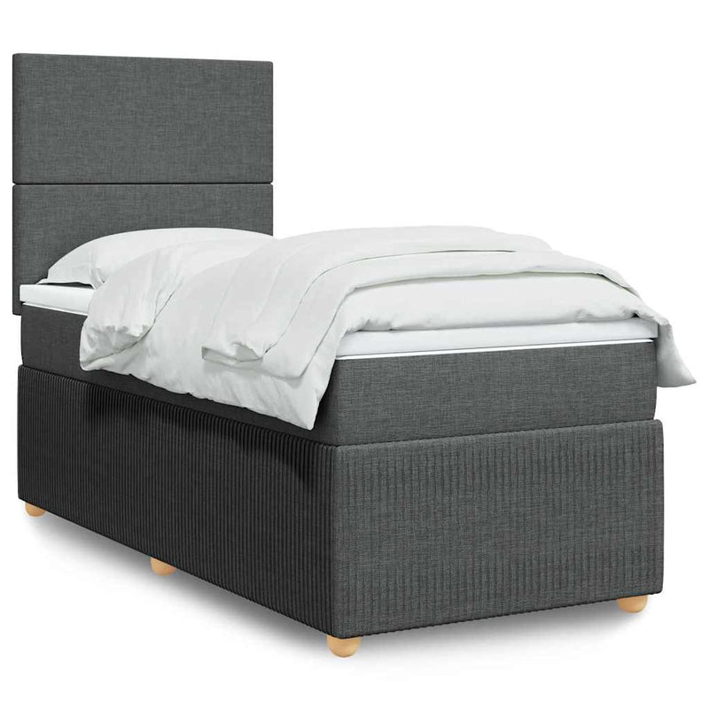 Pat box spring cu saltea, gri închis, 100x200 cm, textil