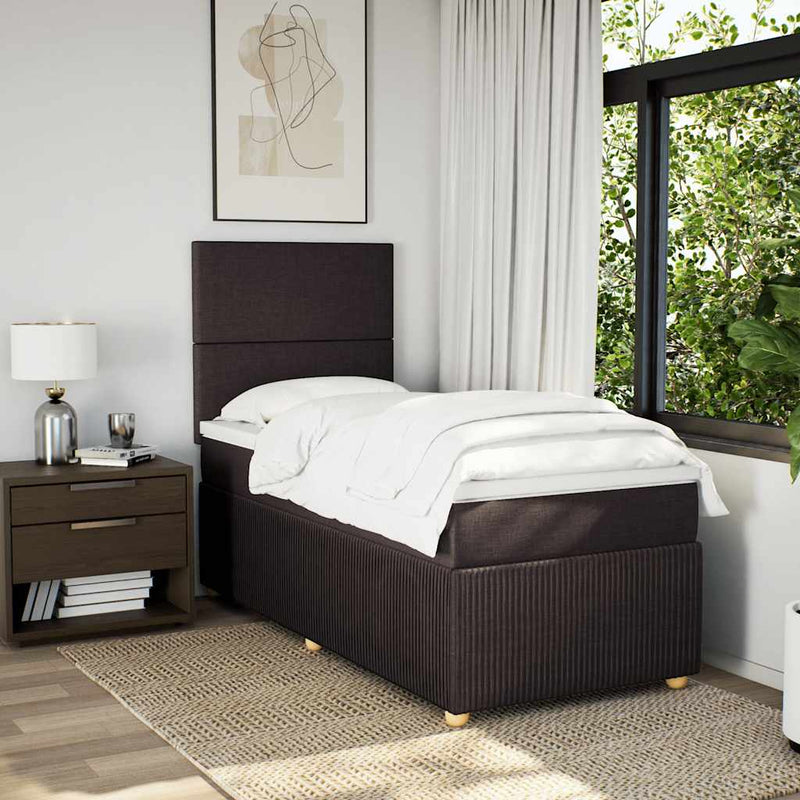 Pat box spring cu saltea, maro închis, 100x200 cm, textil
