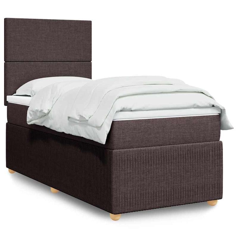 Pat box spring cu saltea, maro închis, 100x200 cm, textil