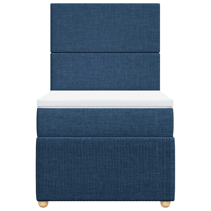 Pat box spring cu saltea, albastru, 100x200 cm, textil