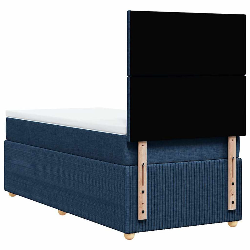 Pat box spring cu saltea, albastru, 100x200 cm, textil