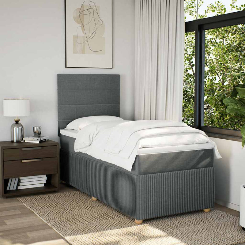 Pat box spring cu saltea, gri închis, 100x200 cm, textil