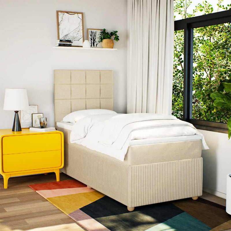 Pat box spring cu saltea, crem, 100x200 cm, textil