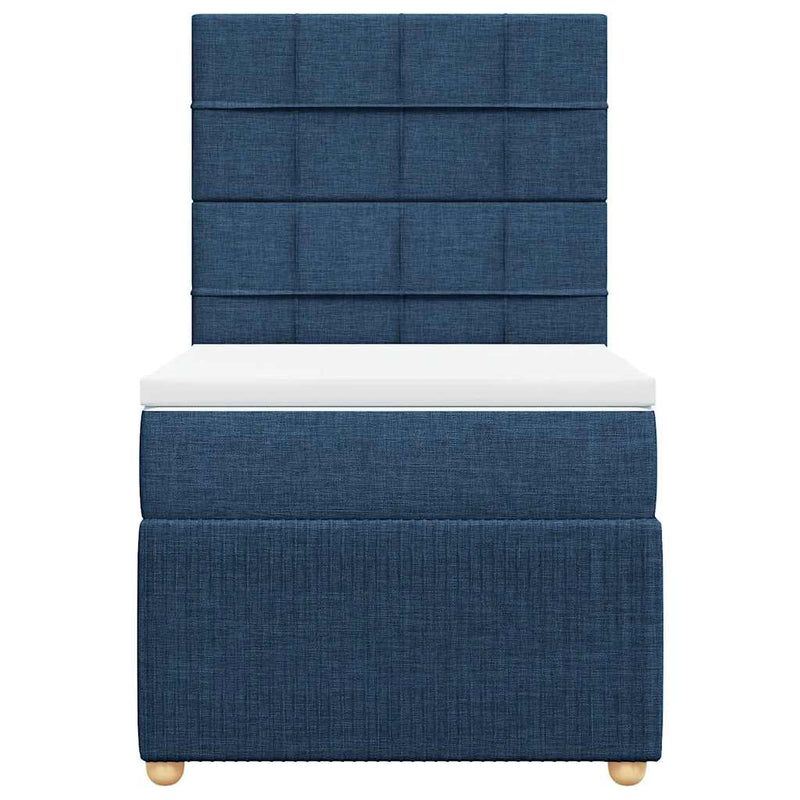 Pat box spring cu saltea, albastru, 100x200 cm, textil