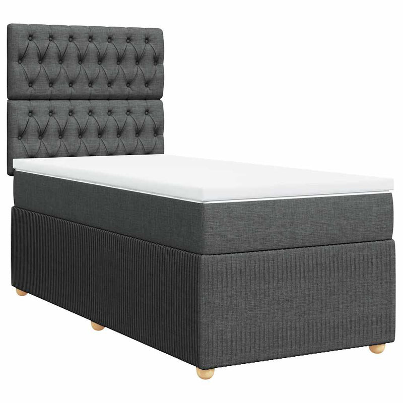Pat box spring cu saltea, gri închis, 100x200 cm, textil