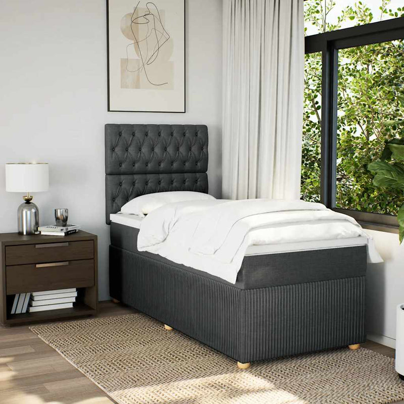Pat box spring cu saltea, gri închis, 100x200 cm, textil