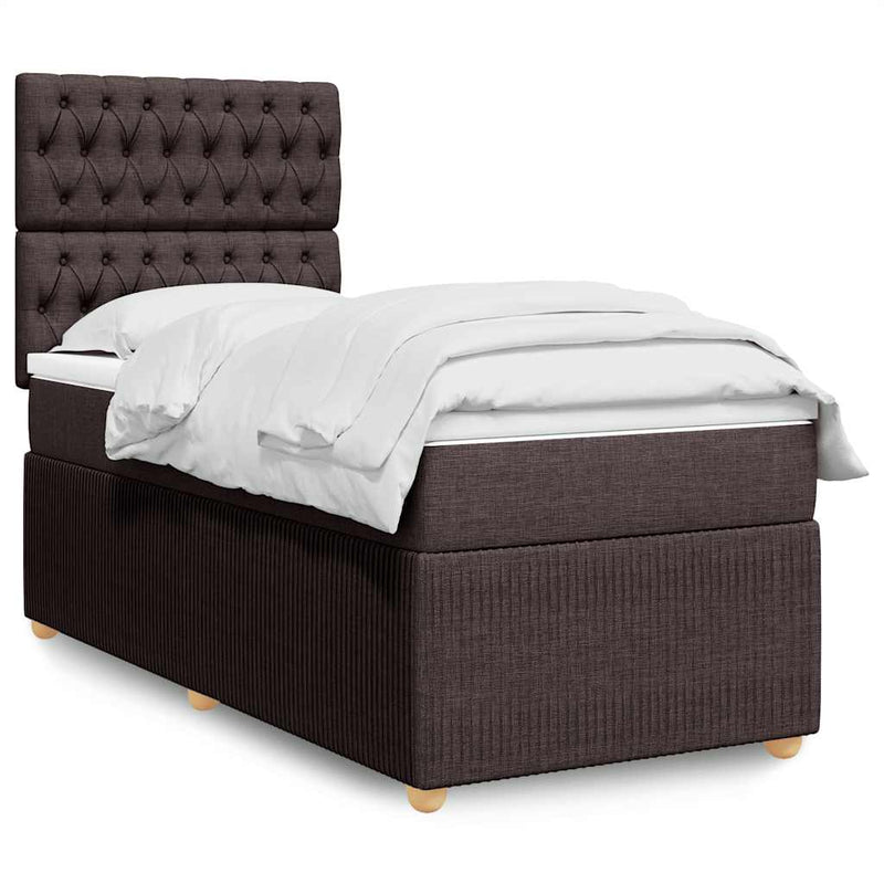 Pat box spring cu saltea, maro închis, 100x200 cm, textil