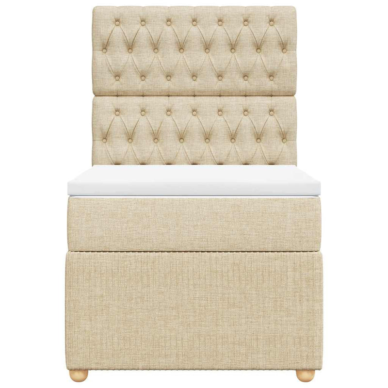 Pat box spring cu saltea, crem, 100x200 cm, textil