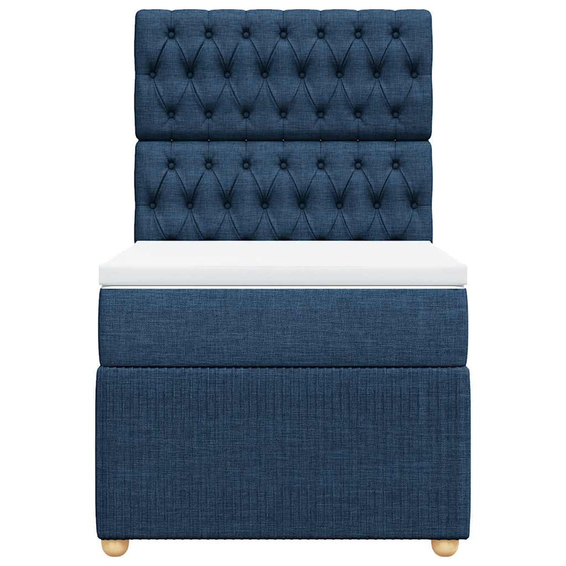 Pat box spring cu saltea, albastru, 100x200 cm, textil