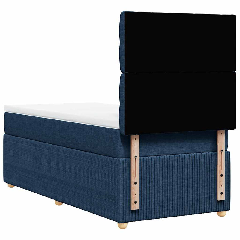 Pat box spring cu saltea, albastru, 100x200 cm, textil