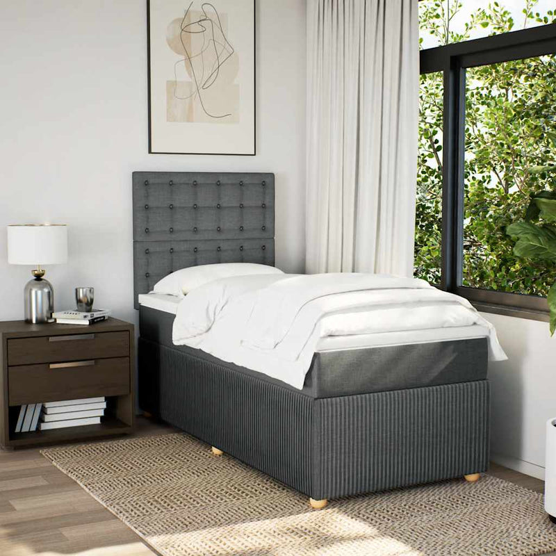 Pat box spring cu saltea, gri închis, 100x200 cm, textil