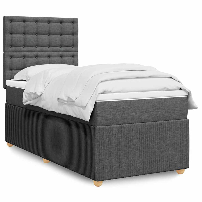 Pat box spring cu saltea, gri închis, 100x200 cm, textil