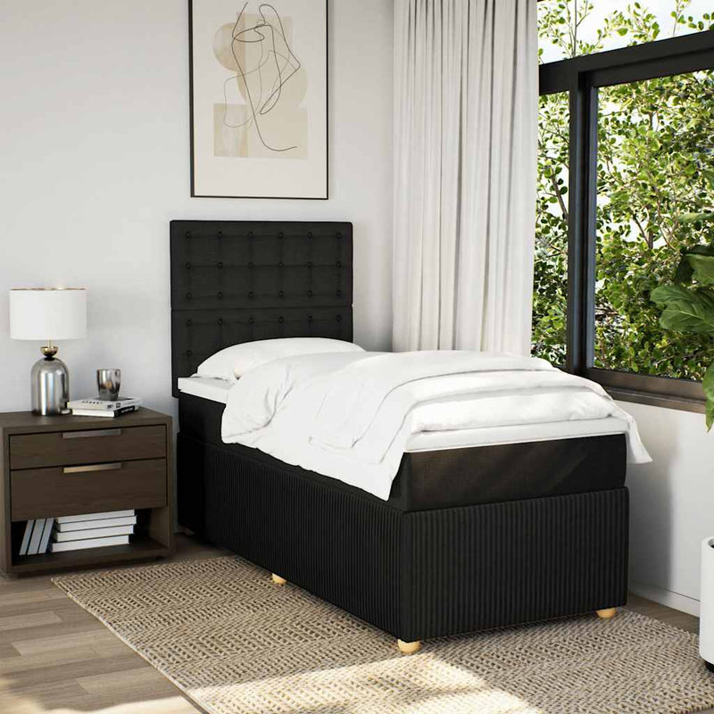 Pat box spring cu saltea, negru, 100x200 cm, textil