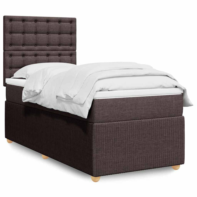 Pat box spring cu saltea, maro închis, 100x200 cm, textil