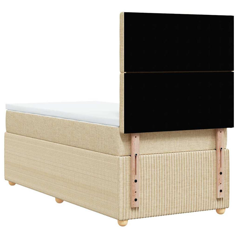 Pat box spring cu saltea, crem, 100x200 cm, textil