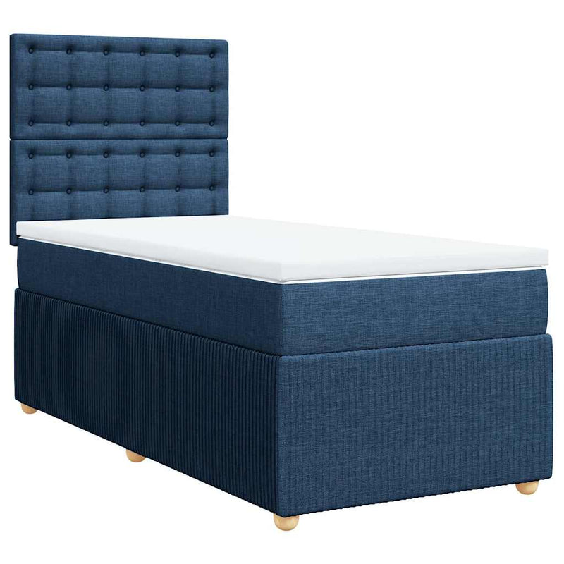 Pat box spring cu saltea, albastru, 100x200 cm, textil