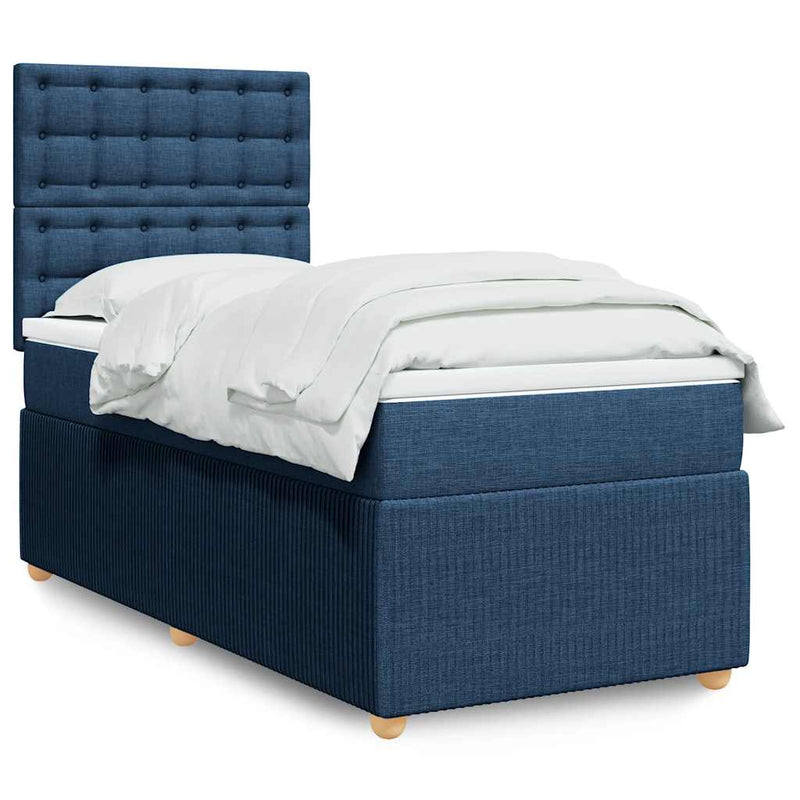 Pat box spring cu saltea, albastru, 100x200 cm, textil