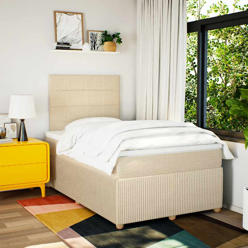 Pat continental cu saltea, crem, 120x190 cm, textil