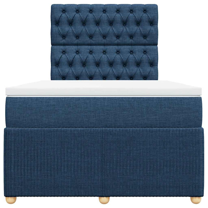 Pat box spring cu saltea, albastru, 120x190 cm, material textil