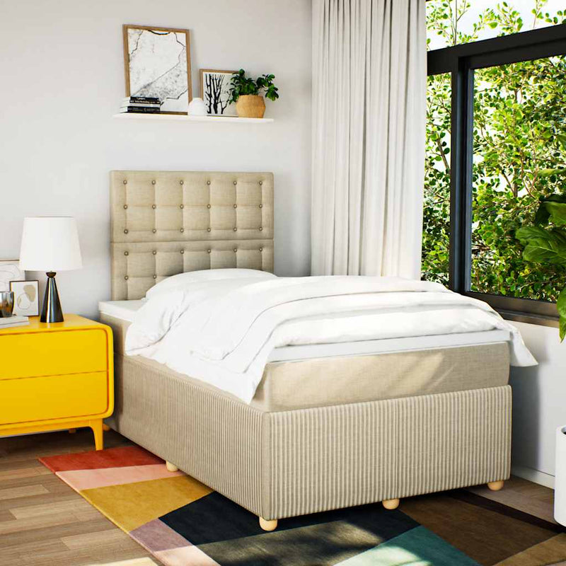Pat continental cu saltea, crem, 120x190 cm, textil