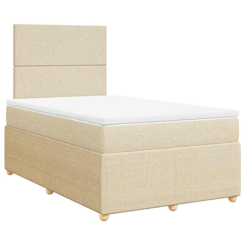 Pat box spring cu saltea, crem, 120x200 cm, textil
