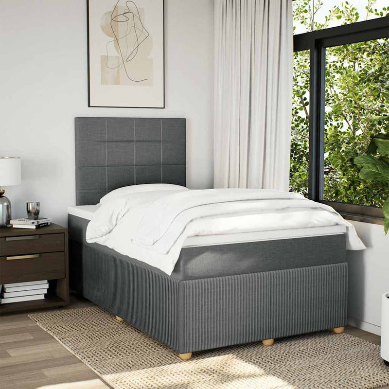 Pat box spring cu saltea, gri închis, 120x200 cm, textil