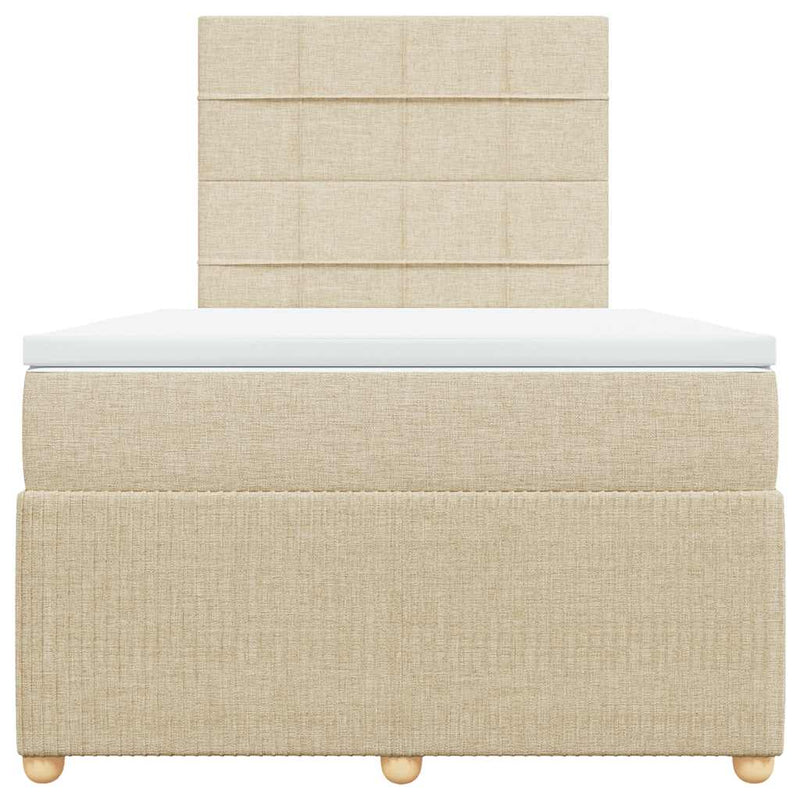 Pat box spring cu saltea, crem, 120x200 cm, textil