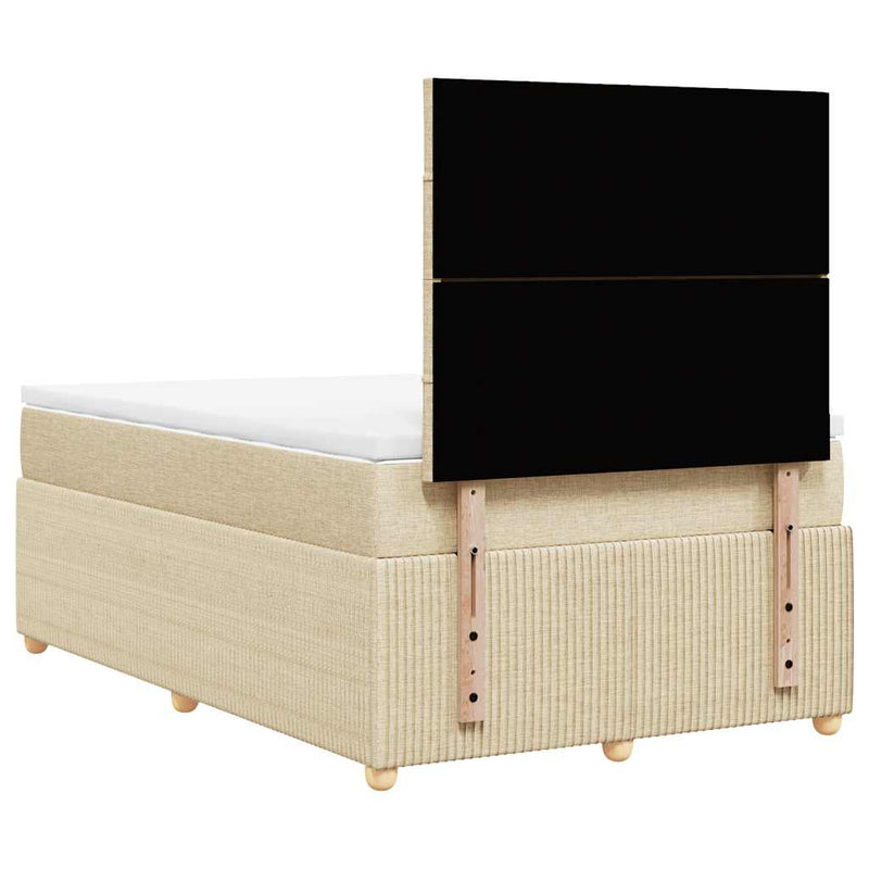 Pat box spring cu saltea, crem, 120x200 cm, textil