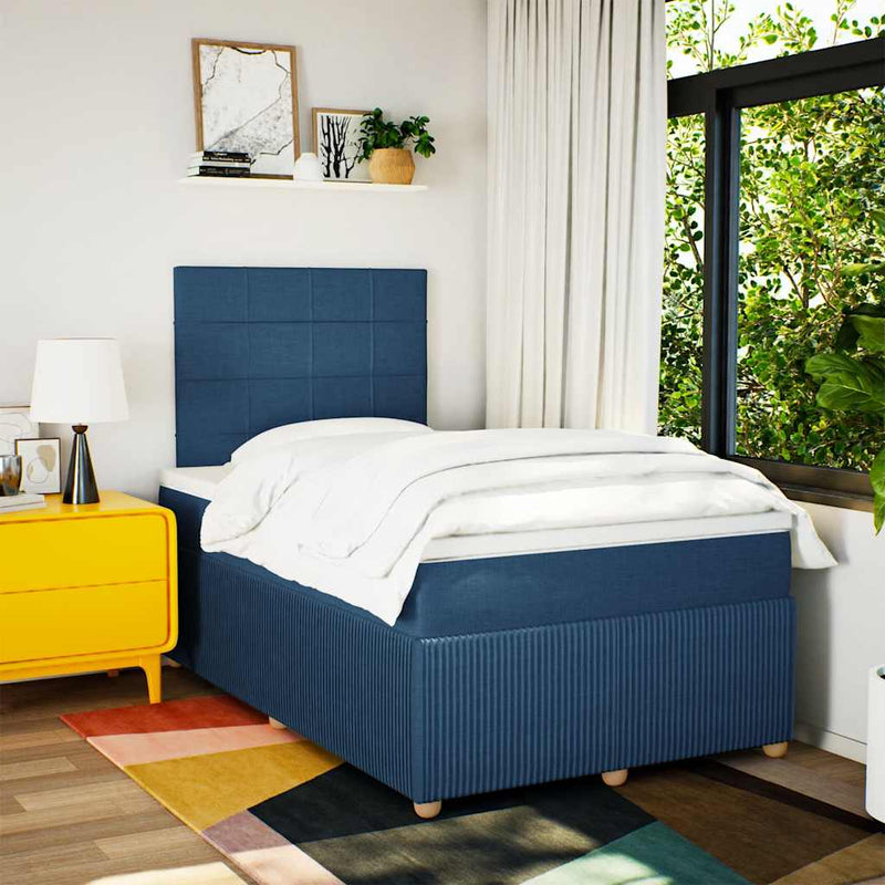 Pat box spring cu saltea, albastru, 120x200 cm, textil