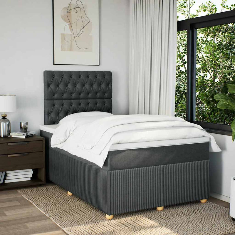 Pat box spring cu saltea, gri închis, 120x200 cm, textil