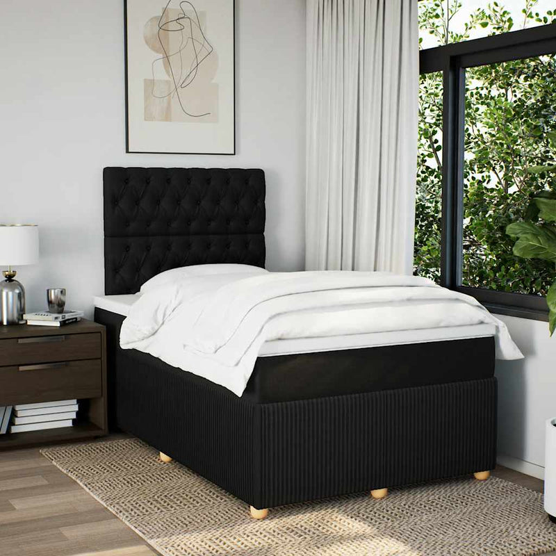 Pat box spring cu saltea, negru, 120x200 cm, textil