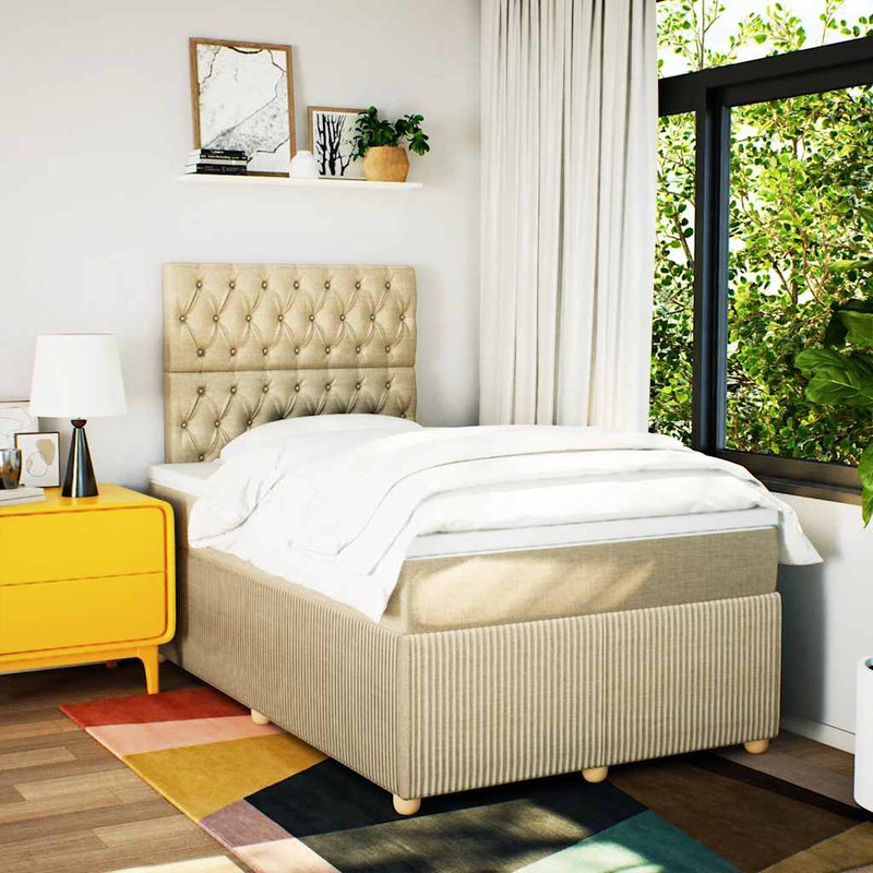 Pat box spring cu saltea, crem, 120x200 cm, textil