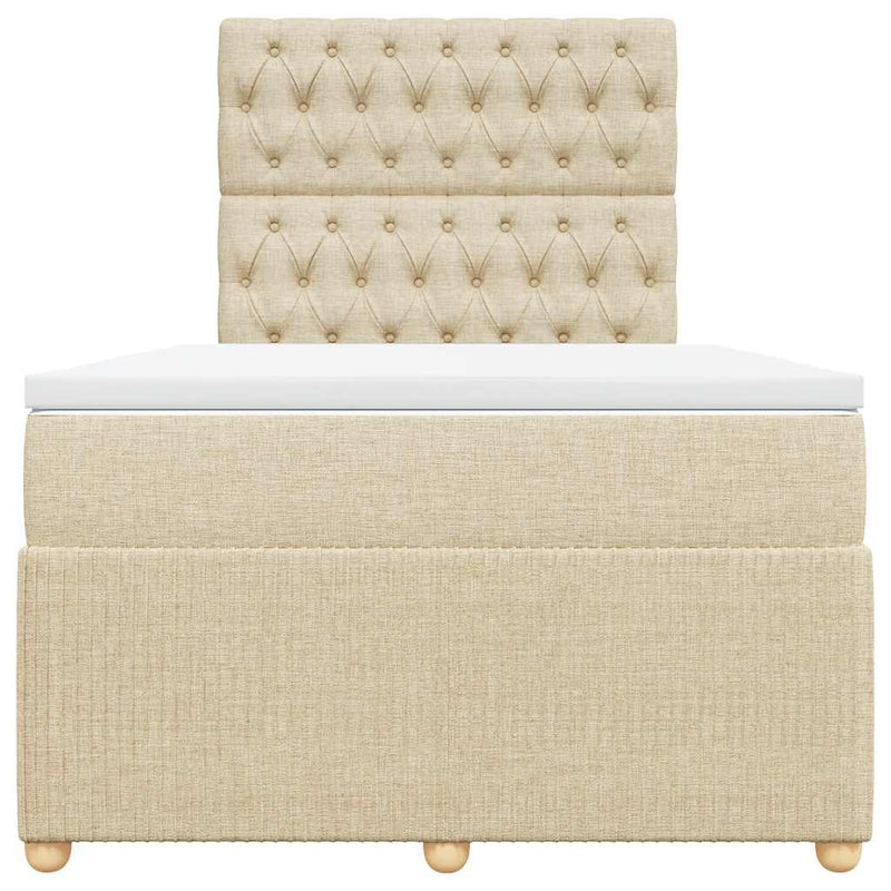 Pat box spring cu saltea, crem, 120x200 cm, textil