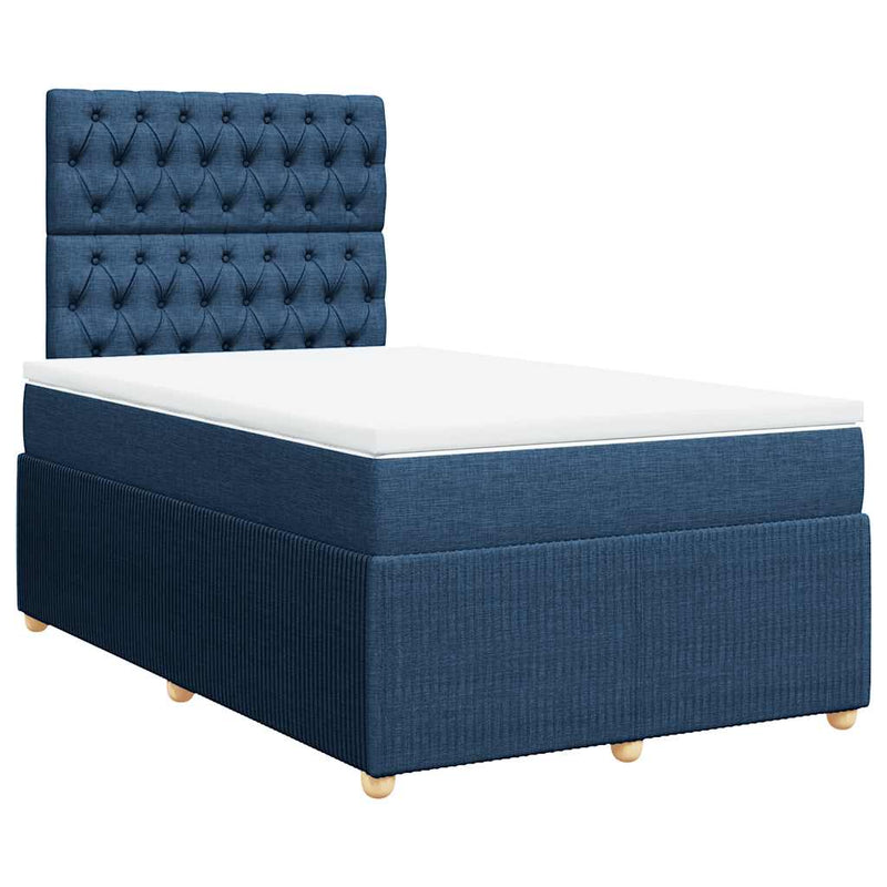 Pat box spring cu saltea, albastru, 120x200 cm, textil