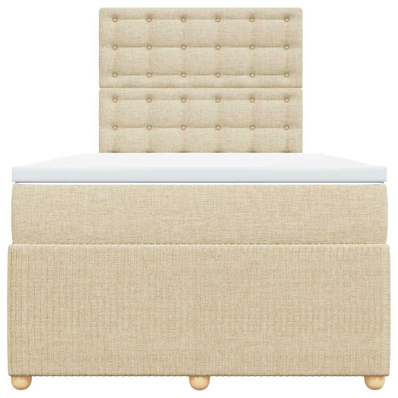 Pat box spring cu saltea, crem, 120x200 cm, textil