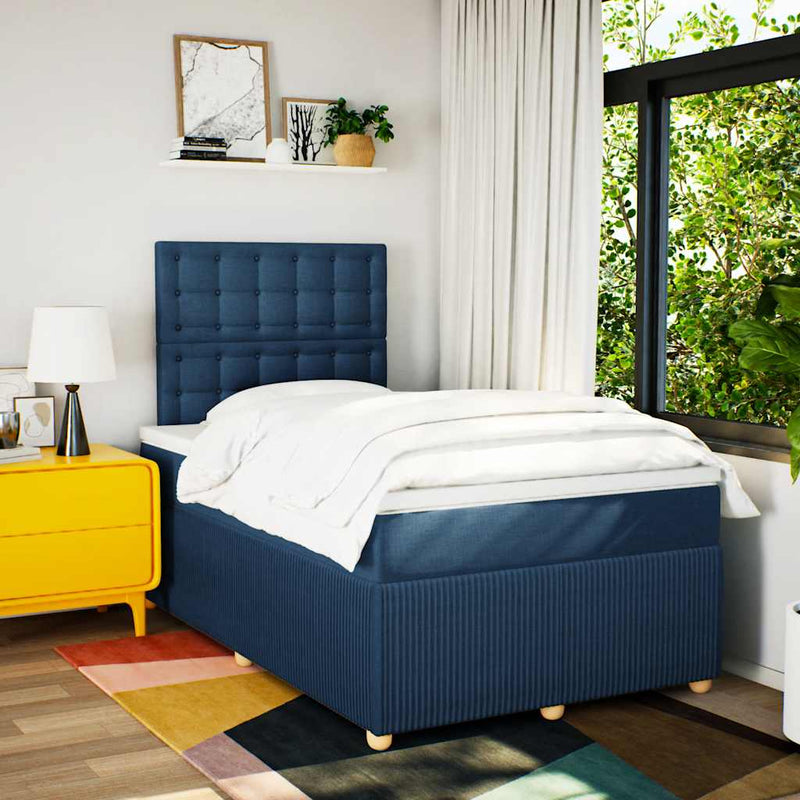 Pat box spring cu saltea, albastru, 120x200 cm, textil
