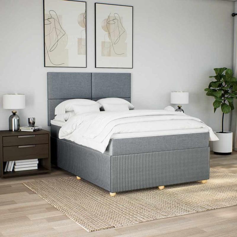Pat box spring cu saltea, gri deschis, 140x190 cm, textil