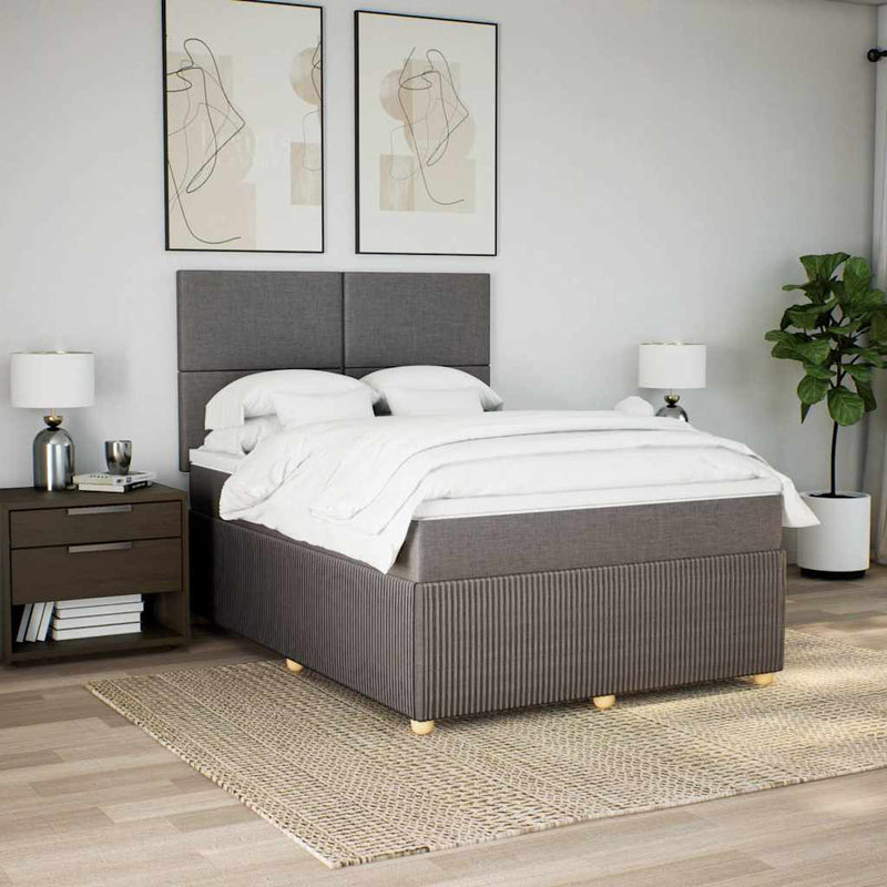 Pat box spring cu saltea, gri taupe, 140x200 cm, textil
