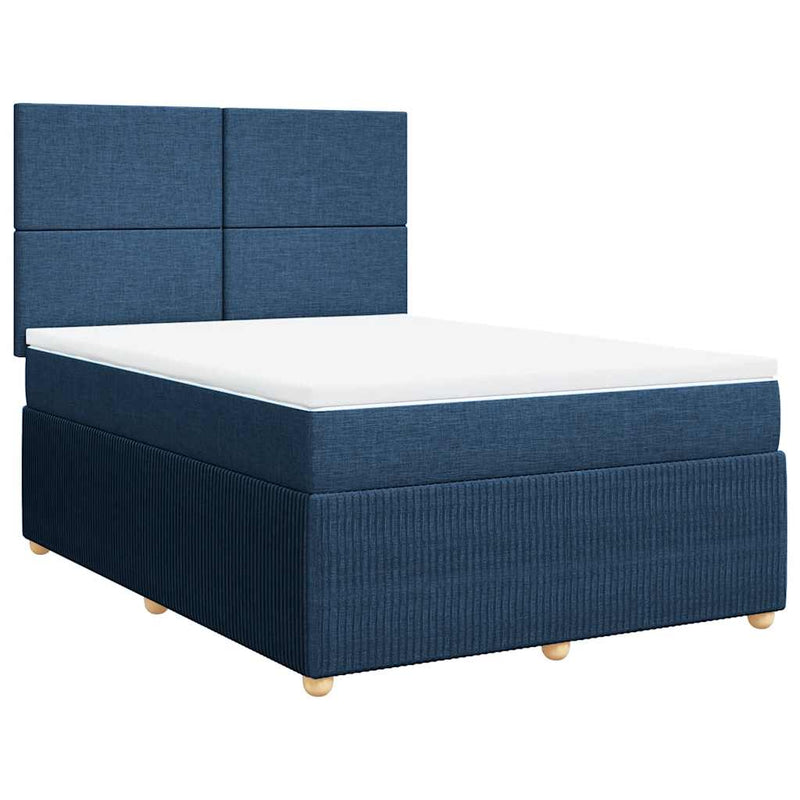 Pat box spring cu saltea, albastru, 140x200 cm, textil