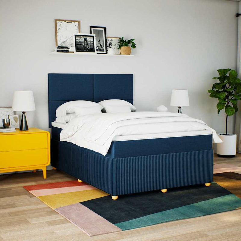 Pat box spring cu saltea, albastru, 140x200 cm, textil