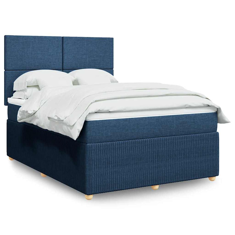 Pat box spring cu saltea, albastru, 140x200 cm, textil