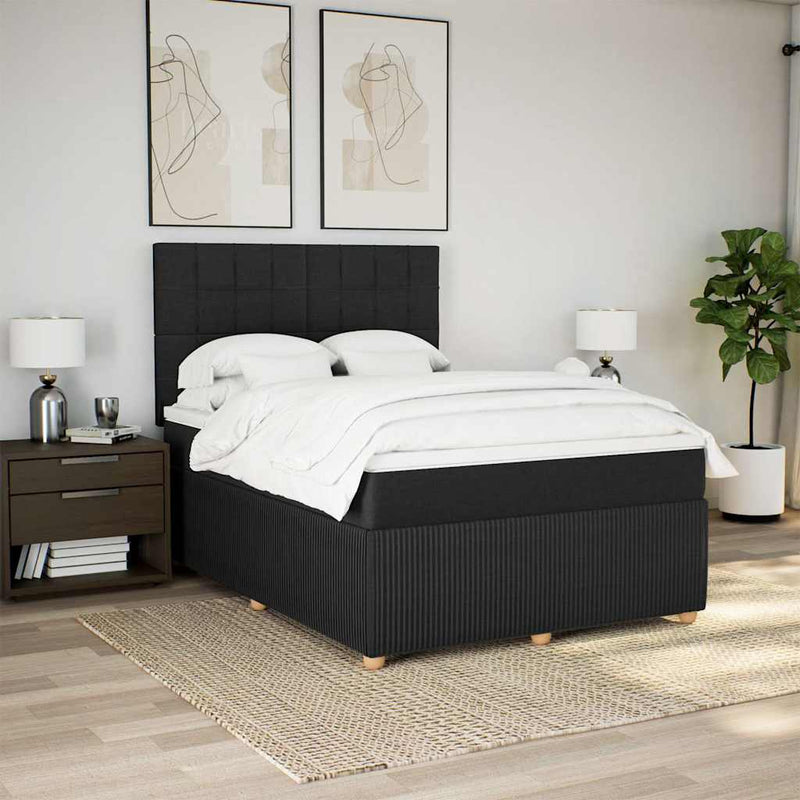 Pat box spring cu saltea, negru, 140x190 cm, textil