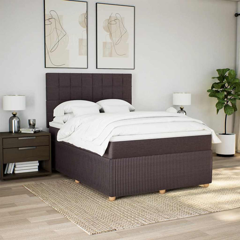 Pat box spring cu saltea, maro închis, 140x200 cm, textil